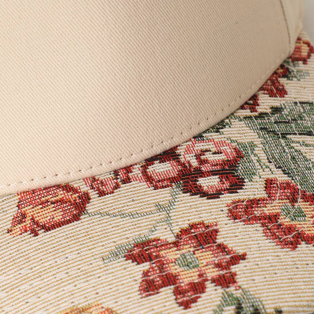 Floral Tapestry Print Brim Trucker Hat
