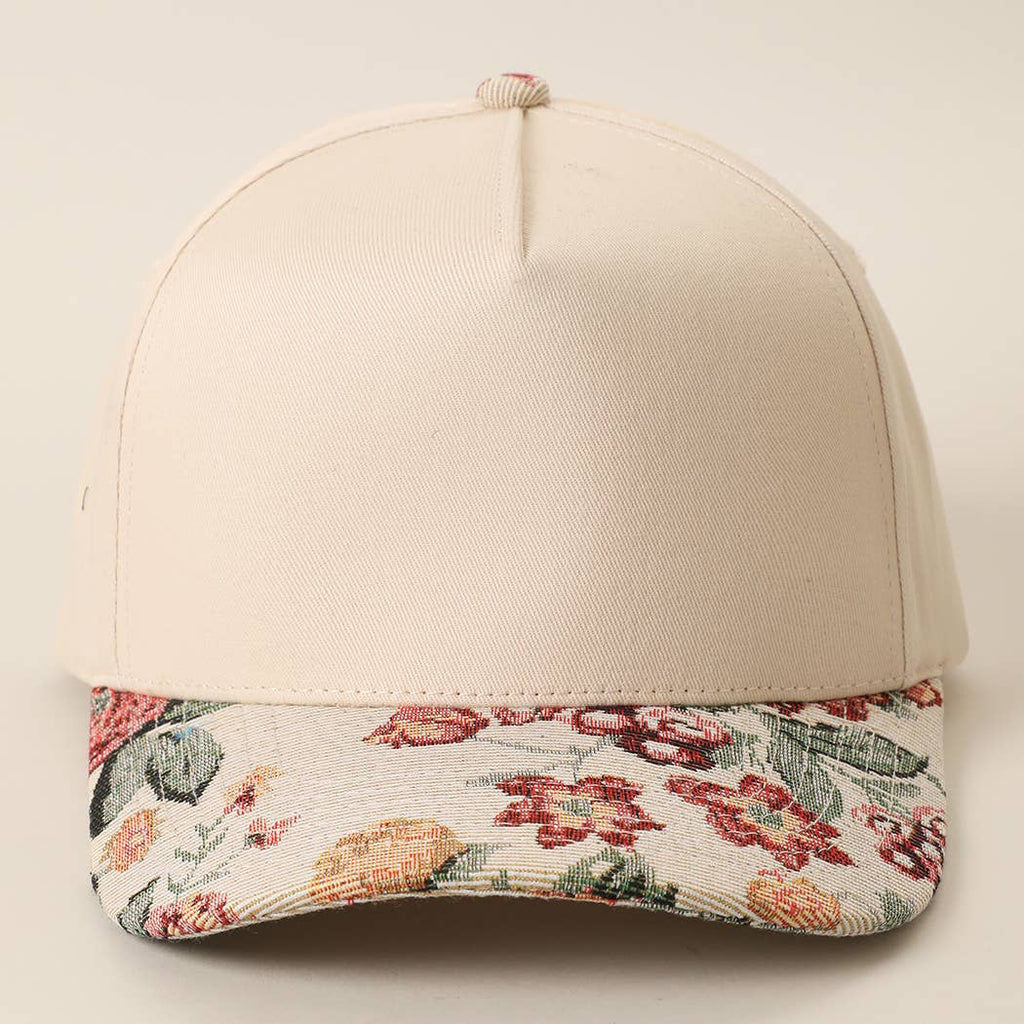 Floral Tapestry Print Brim Trucker Hat