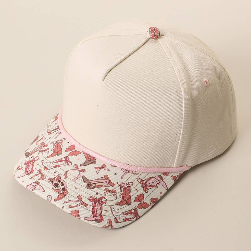 Pink Western Cowgirl Print Brim 5-Panel Rope Trucker Hat