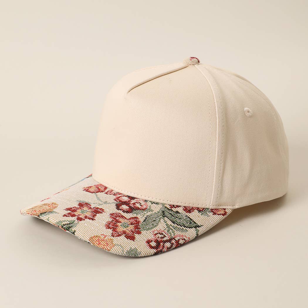 Floral Tapestry Print Brim Trucker Hat