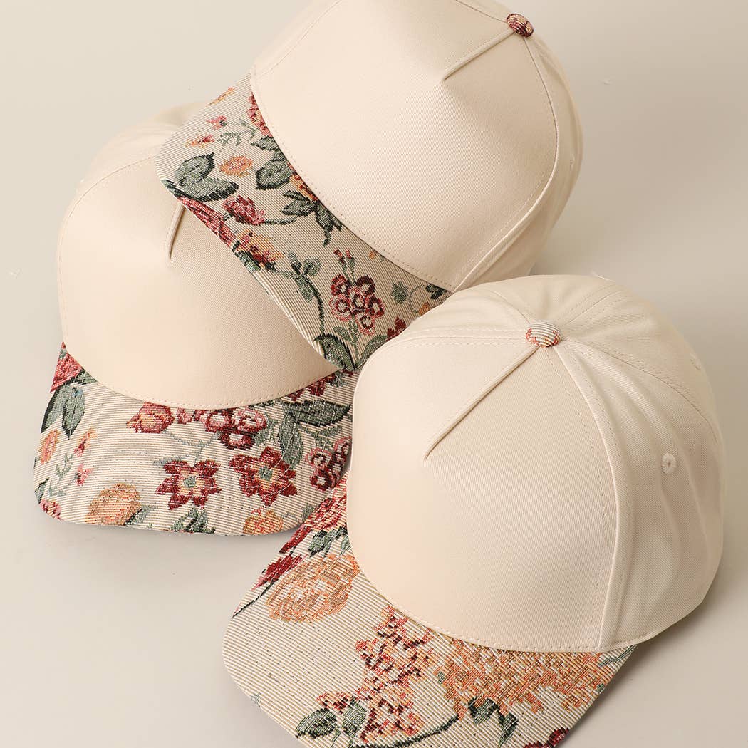 Floral Tapestry Print Brim Trucker Hat