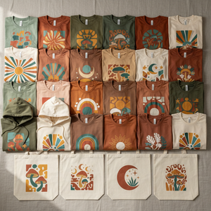 Can you make the designs more like what you would find in a festival in 2025 and more on trents earthy colours 